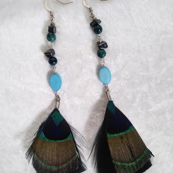 Disco Gypsy Jewelry - Boho Peacock Feather Earrings
